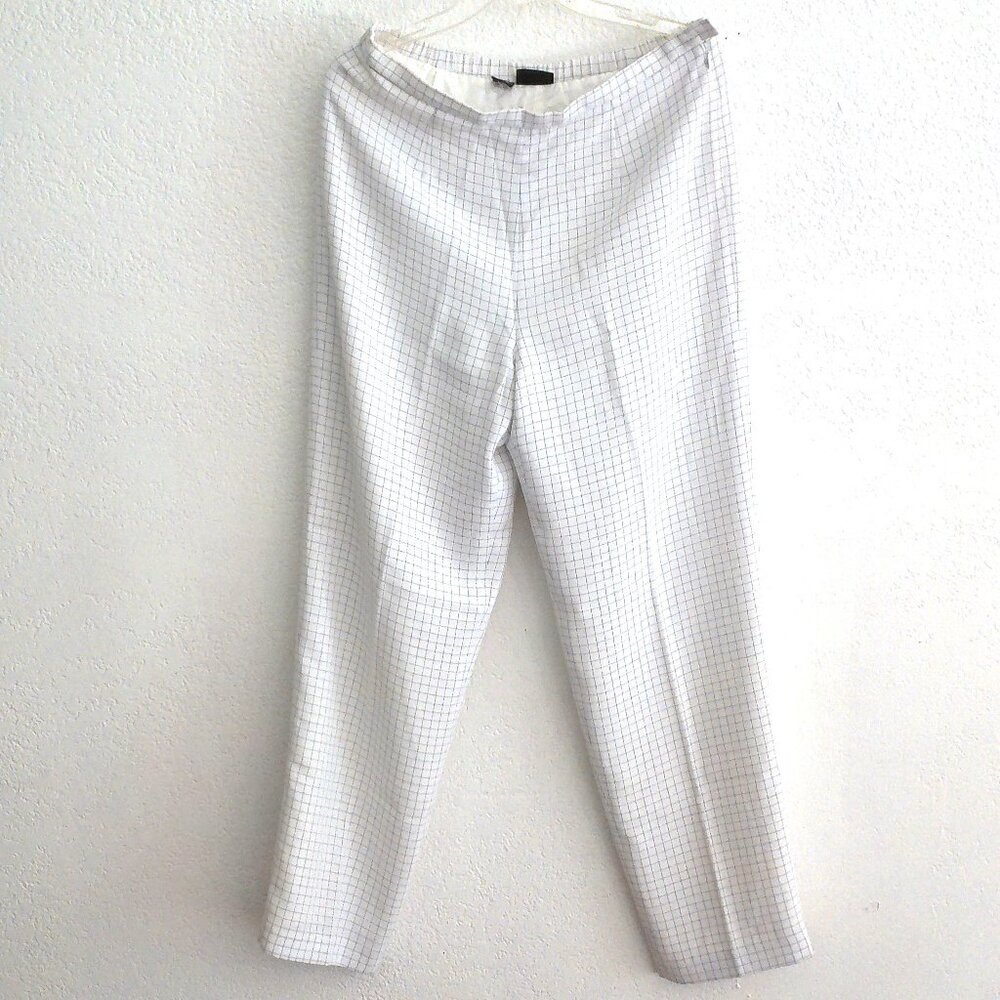 Rafaella, white & black plaid print long pants, double layers, zipper on side